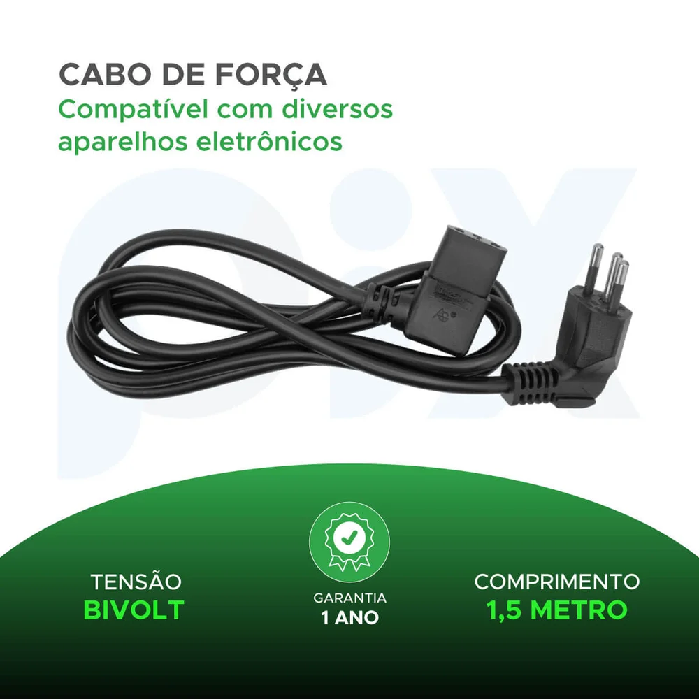 Imagem 5 de 5 do produto Cabo De Força Tripolar 90x90 Graus 1,5m Para PC Tv E Fonte