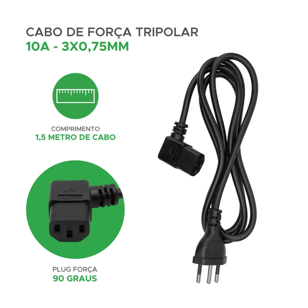 Imagem 2 de 5 do produto Cabo De Força Tripolar 90 Graus 1,5m Para PC Tv Note E Fonte