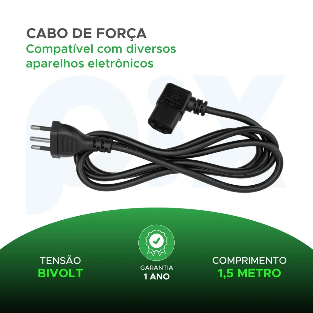 Imagem 3 de 5 do produto Cabo De Força Tripolar 90 Graus 1,5m Para PC Tv Note E Fonte