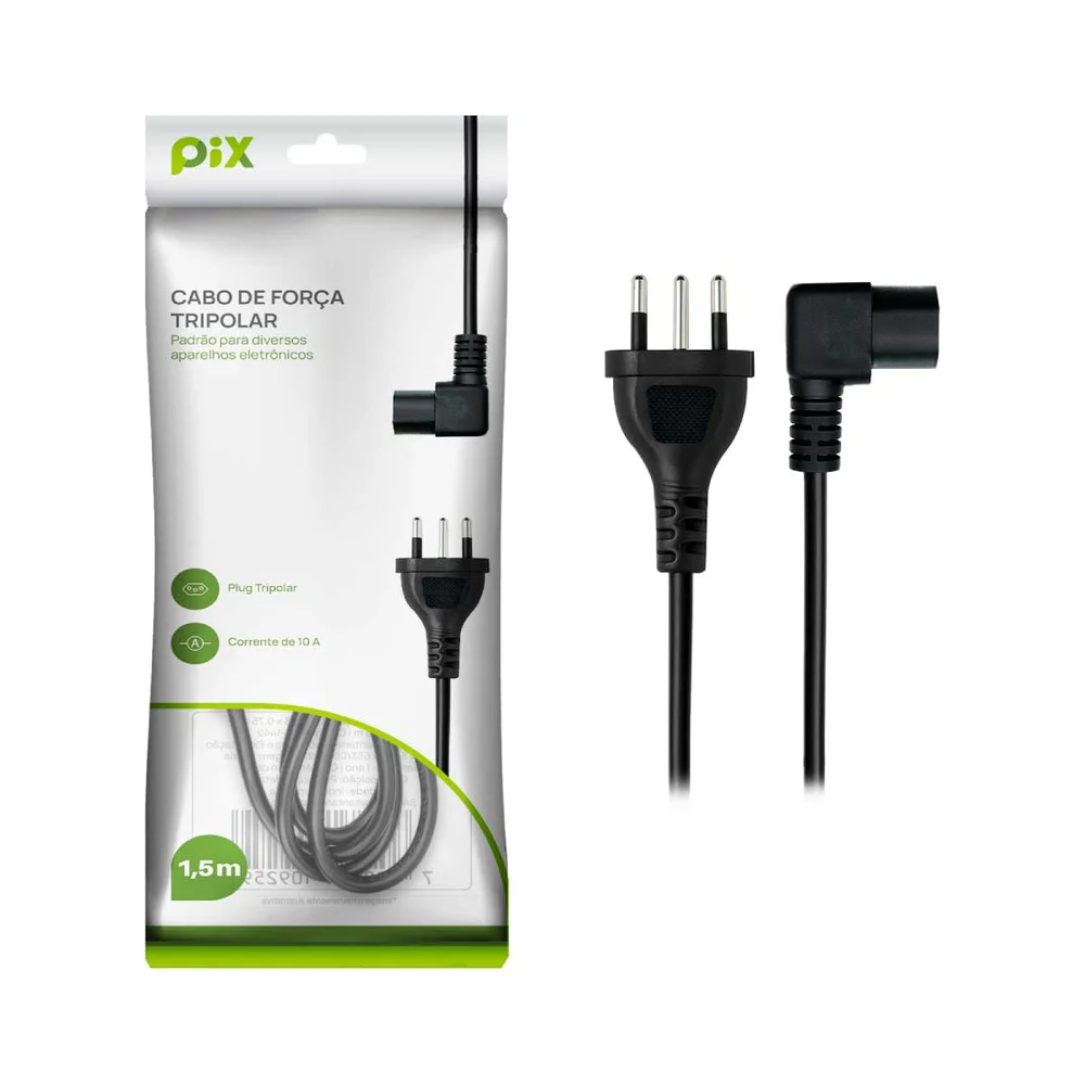 Imagem 5 de 5 do produto Cabo De Força Tripolar 90 Graus 1,5m Para PC Tv Note E Fonte