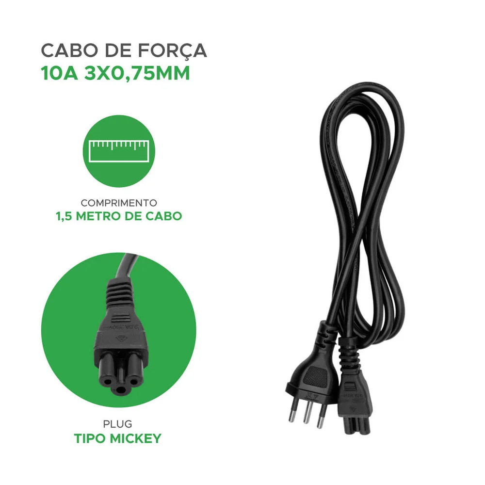 Imagem 2 de 5 do produto Cabo De Força Tipo Mickey 1,5m Monitor Tv Nobreak E Projetor
