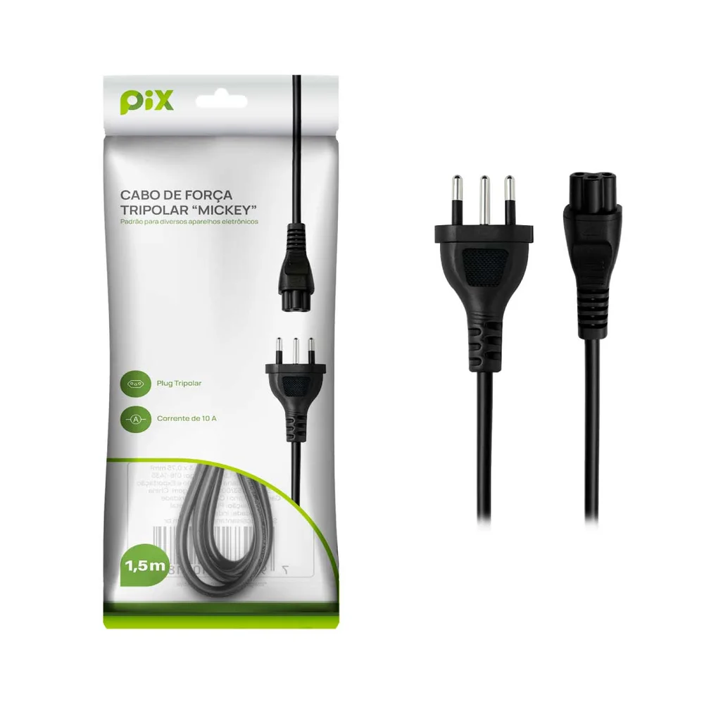Imagem 3 de 5 do produto Cabo De Força Tipo Mickey 1,5m Monitor Tv Nobreak E Projetor