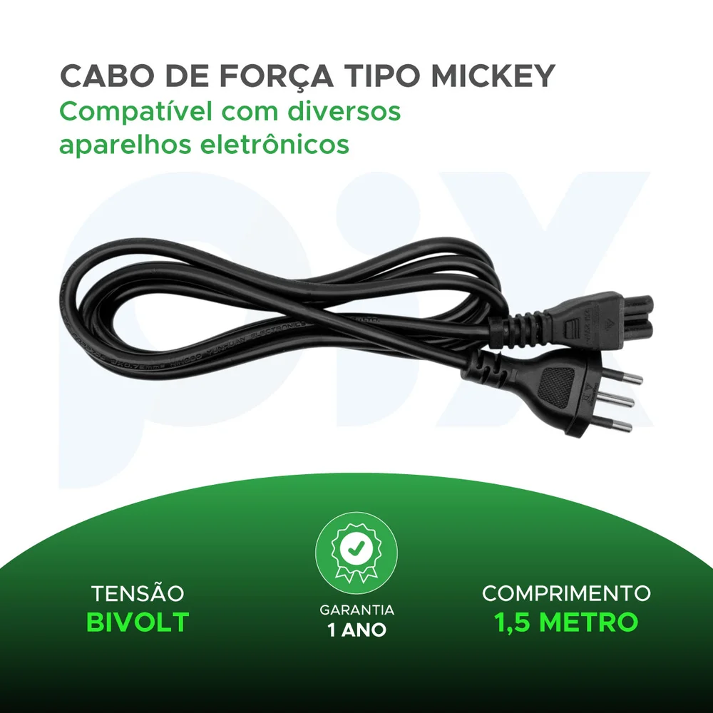 Imagem 5 de 5 do produto Cabo De Força Tipo Mickey 1,5m Monitor Tv Nobreak E Projetor