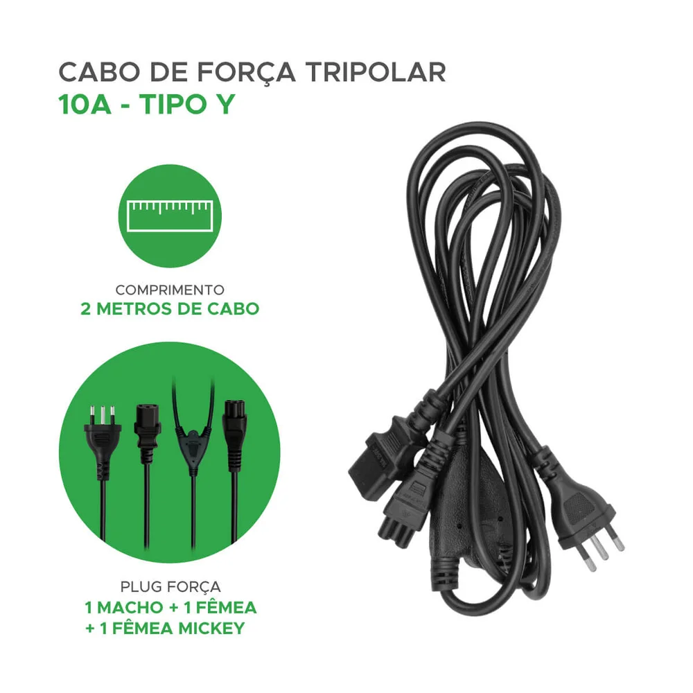 Imagem 2 de 5 do produto Cabo Força Y Dupla Fêmea  1 Tripolar Com 1 Mickey 2 Metros
