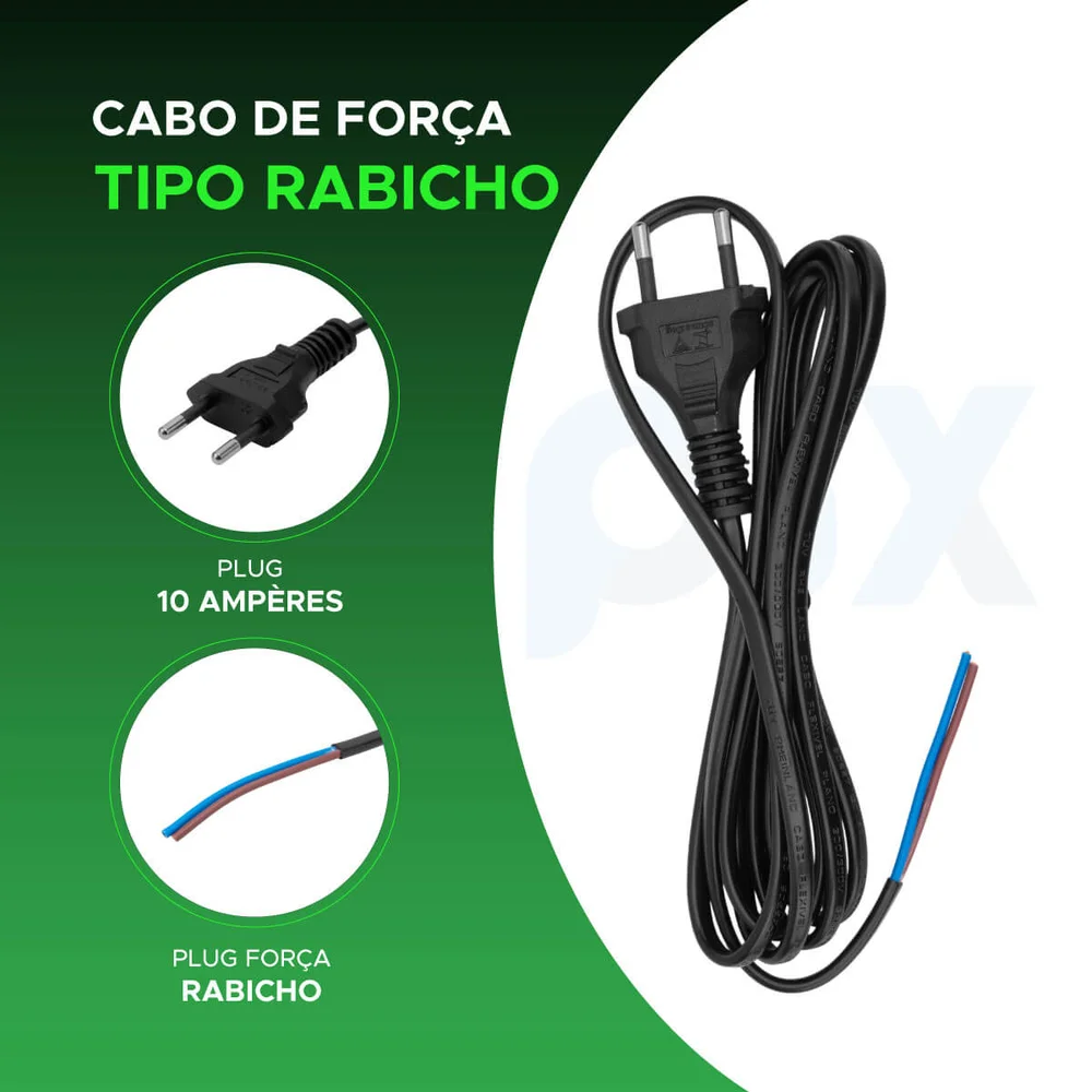 Imagem 4 de 5 do produto Cabo Força Bipolar Rabicho 2x0,75mm 2m Para Projetos E Som