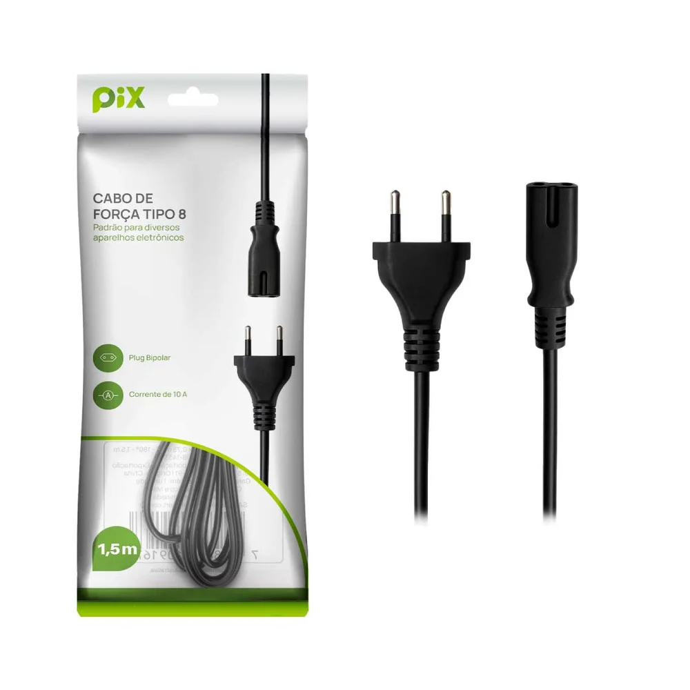 Imagem 2 de 5 do produto Cabo De Força Tipo 8 1,5m Para Smart Tv Console E Rádio
