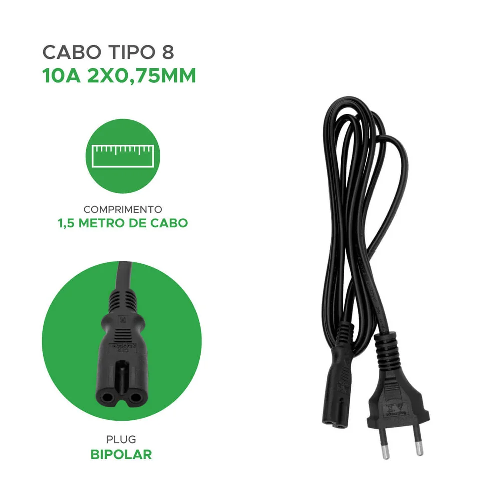 Imagem 5 de 5 do produto Cabo De Força Tipo 8 1,5m Para Smart Tv Console E Rádio