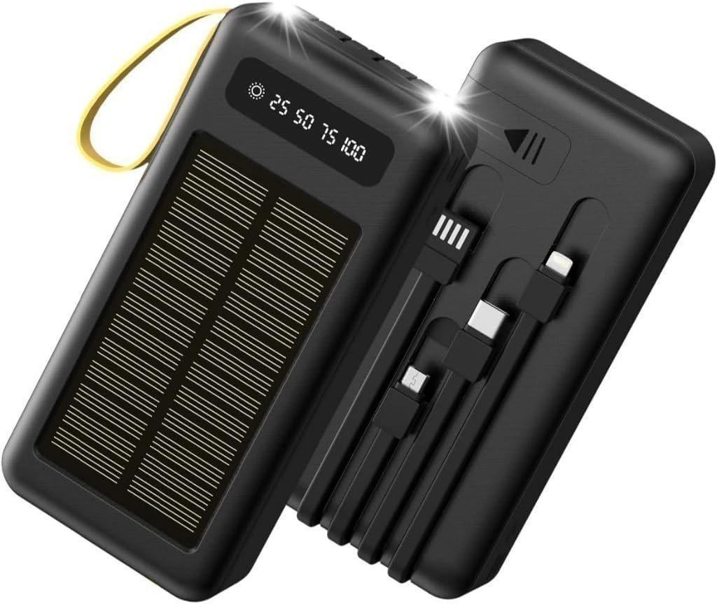 Power Bank 20000mah Com Cabos Integrados, Display Digital E Múltiplas Saídas, Carregador Portátil Para Celular E Tablet, Bateria Externa Para Viagem