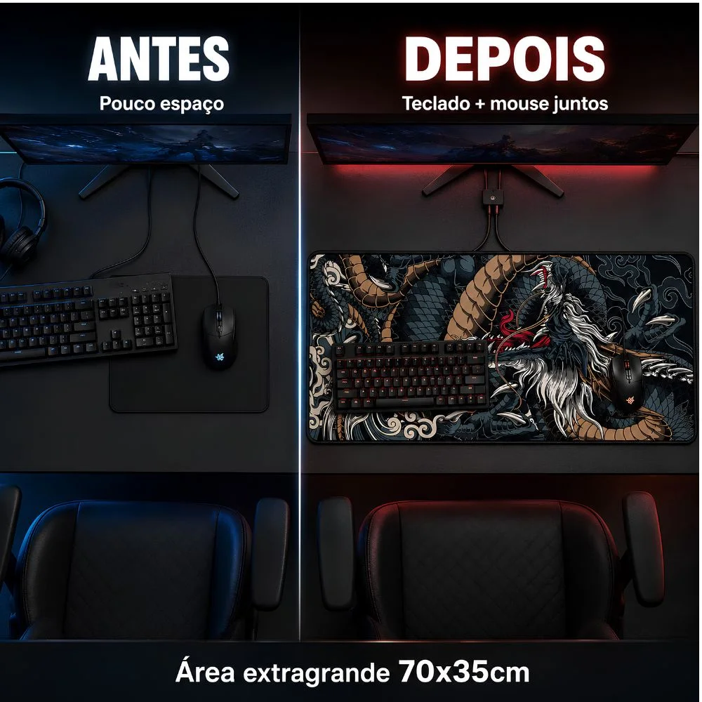Imagem 2 de 5 do produto Mousepad Gamer Exbom Dragão Extragrande 70x35cm Antiderrapante Dobrável - Mp-7035c51