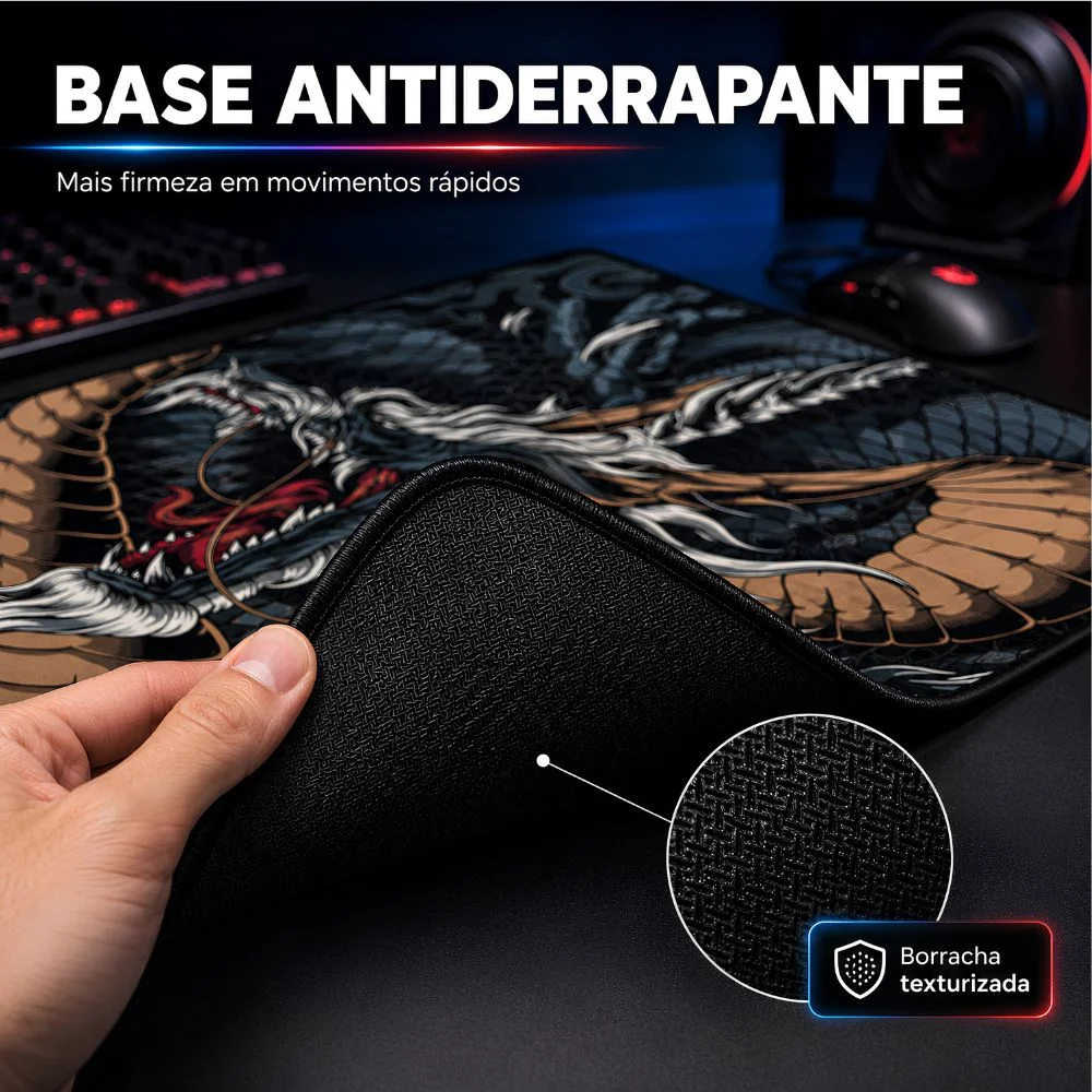 Imagem 3 de 5 do produto Mousepad Gamer Exbom Dragão Extragrande 70x35cm Antiderrapante Dobrável - Mp-7035c51