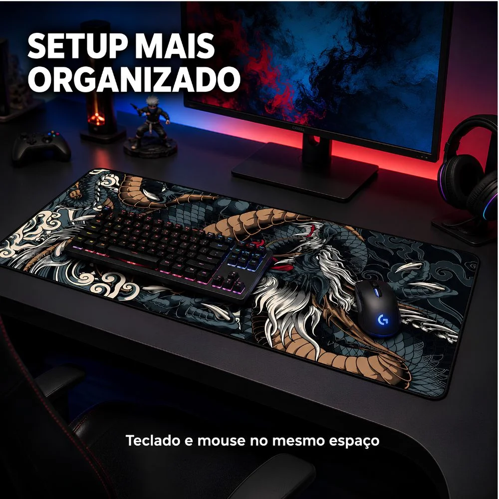 Imagem 5 de 5 do produto Mousepad Gamer Exbom Dragão Extragrande 70x35cm Antiderrapante Dobrável - Mp-7035c51