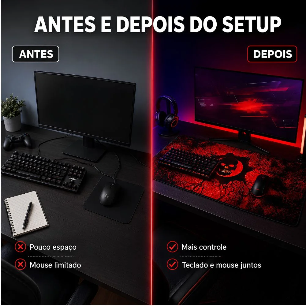 Imagem 2 de 5 do produto Mousepad Gamer Exbom Caveira Extragrande 70x35cm Antiderrapante Dobrável - Mp-7035c32