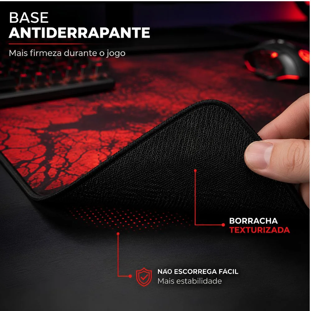 Imagem 4 de 5 do produto Mousepad Gamer Exbom Caveira Extragrande 70x35cm Antiderrapante Dobrável - Mp-7035c32