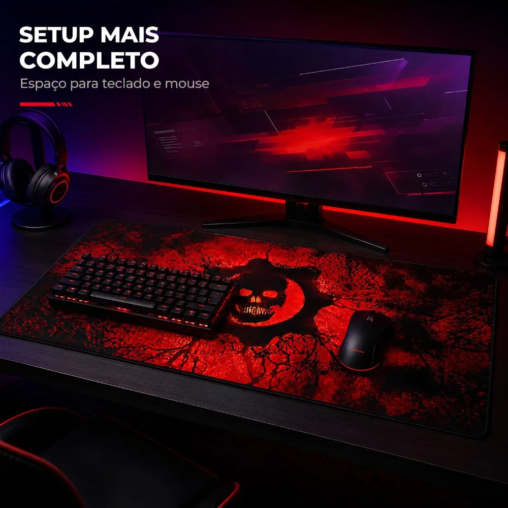 Imagem 5 de 5 do produto Mousepad Gamer Exbom Caveira Extragrande 70x35cm Antiderrapante Dobrável - Mp-7035c32