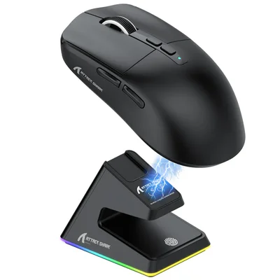 Mouse Gamer Sem Fio Attack Shark X6 26000 Dpi Paw3395 Tri-mode Com Dock Magnético RGB Paw 3395