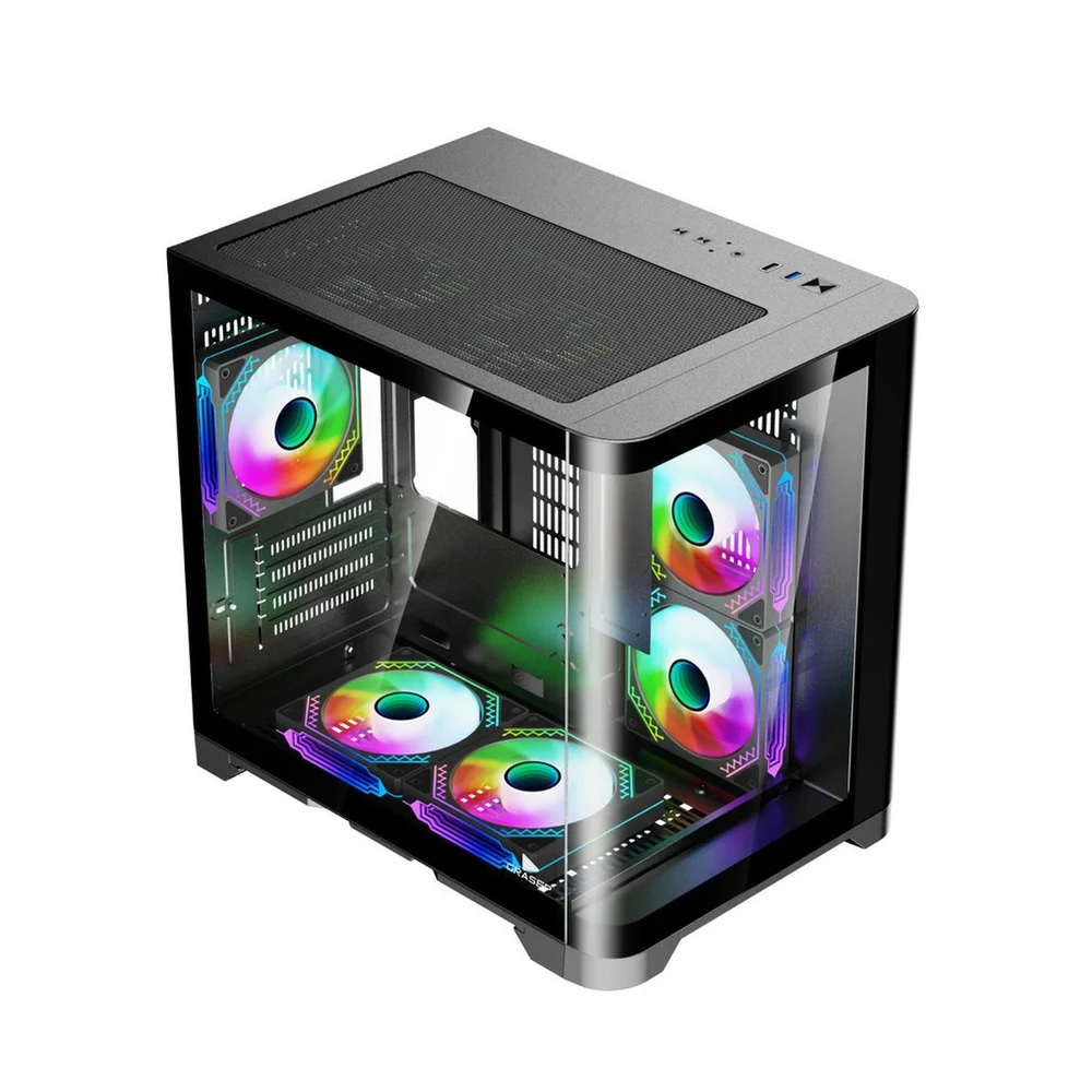 Imagem 3 de 5 do produto Gabinete Gamer Mini Tower Vidro Temperado Black M-atx Sem Fonte Com 5 Fans Rainbow RGB D-matx11