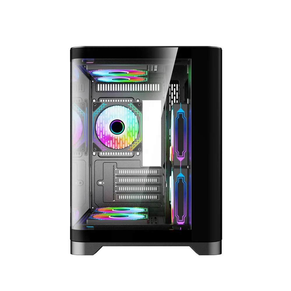 Imagem 4 de 5 do produto Gabinete Gamer Mini Tower Vidro Temperado Black M-atx Sem Fonte Com 5 Fans Rainbow RGB D-matx11