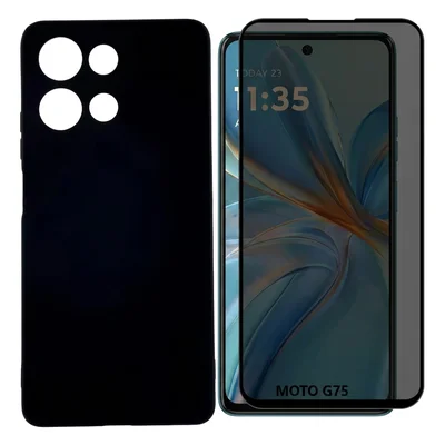 Capa Silicone Aveludada + Película Privacidade 3d Para Moto G75 5g