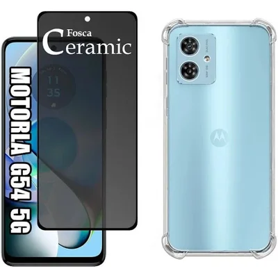 Kit Capa Transparente + Película Fosca Privacidade Para Moto G54