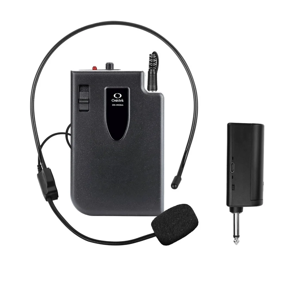 Microfone Sem Fio Headset Portátil 2.4ghz Profissional Receptor Bateria 8h Alcance 40m On-mc844