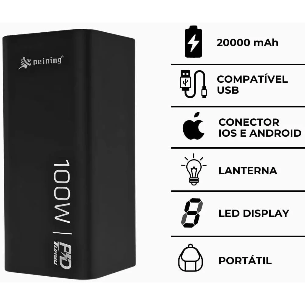 Imagem 5 de 5 do produto Bateria Portátil Super Rápido 20000mah 100w Wup-843