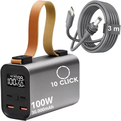 Power Bank 100w 30000mah + Cabo Usb-c/dc 3m Para Starlinkk Mini Antena Bateria Portátil Externa Potente Carregador Energ
