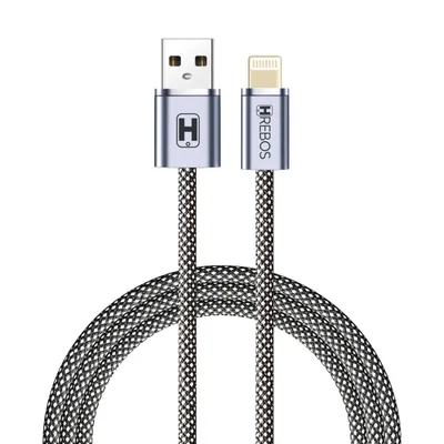 Cabo Usb 18w 2 Metros Compatível Lightning Iphone Ipad Carregamento Rápido Reforçado Hrebos Neobraided Cb-268i Preto Cza