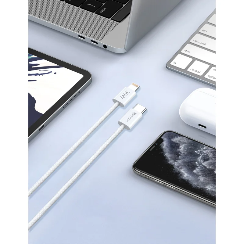 Imagem 2 de 5 do produto Cabo Hrebos Skipper Volt Cb-487i Usb-c Compativel Com  Lightning 2 Metros 30w Carregamento Rápido Para Iphone Ios Branco