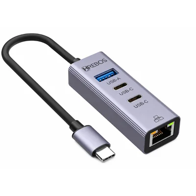Hub Usb Type-c Multifuncional Rj45 Ethernet 7 Portas Flowhub Ad-263c Hrebos Para Notebook PC Mac Linux