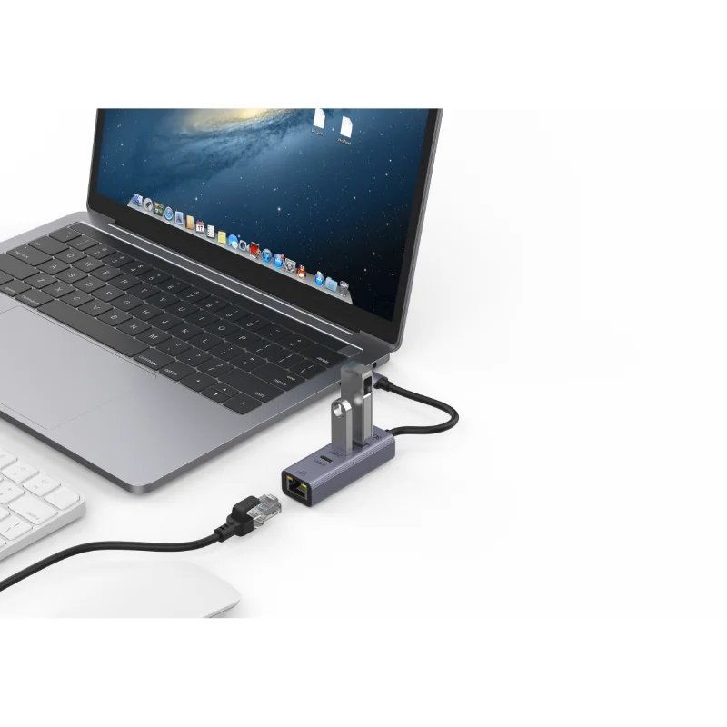Imagem 2 de 5 do produto Hub Usb Type-c Multifuncional Rj45 Ethernet 7 Portas Flowhub Ad-263c Hrebos Para Notebook PC Mac Linux