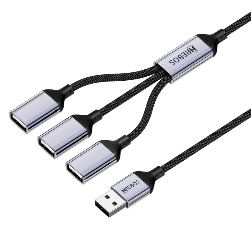 Imagem 3 de 5 do produto Hub Usb 3 Em 1 Hrebos Ad-226 | 3 Portas Usb Fêmea | 480mbps | Cabo Trançado Reforçado | 3.1a