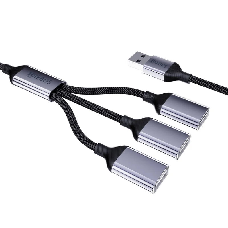 Imagem 4 de 5 do produto Hub Usb 3 Em 1 Hrebos Ad-226 | 3 Portas Usb Fêmea | 480mbps | Cabo Trançado Reforçado | 3.1a