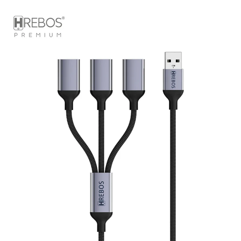 Imagem 5 de 5 do produto Hub Usb 3 Em 1 Hrebos Ad-226 | 3 Portas Usb Fêmea | 480mbps | Cabo Trançado Reforçado | 3.1a