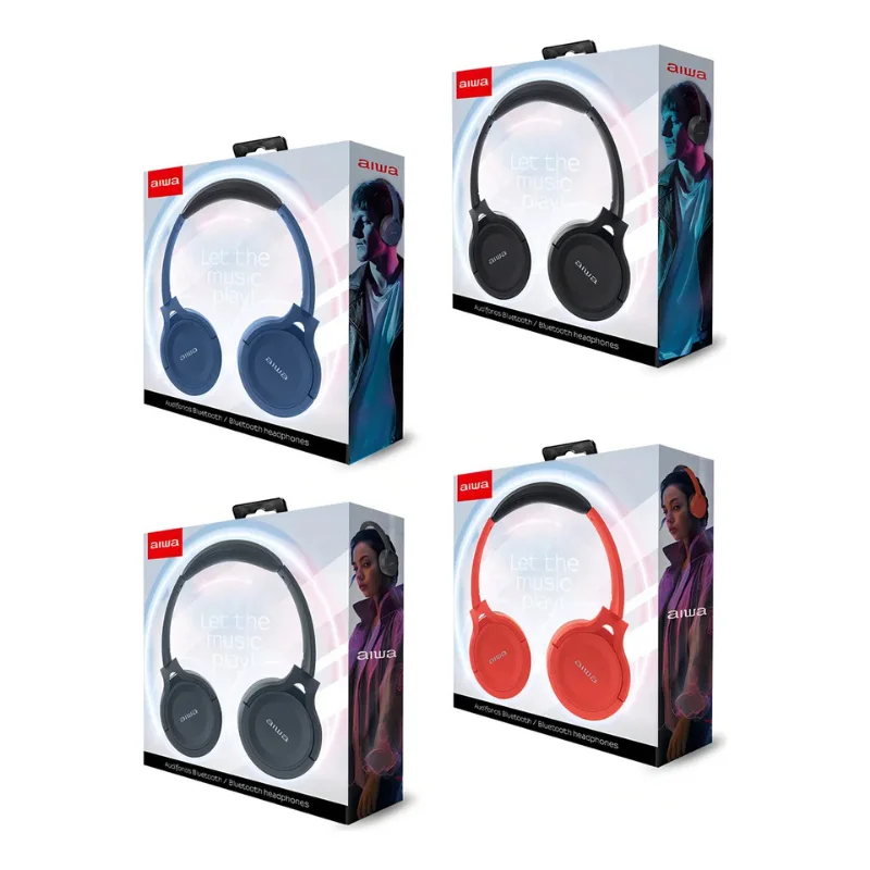 Imagem 2 de 5 do produto Fone De Ouvido Sem Fio Aiwa Awk17u Com Bluetooth E Microfone Azul Preto