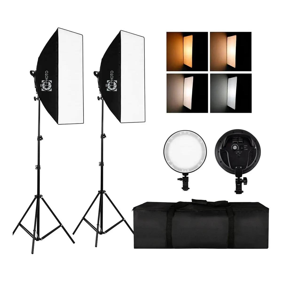 Kit Duplo Softbox Iluminador LED T-photo - LED Embutido 45w - Bivolt - 30370