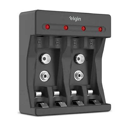 Carregador De Pilhas Elgin Aa, Aaa E Bateria 9v - Cabo Usb-c