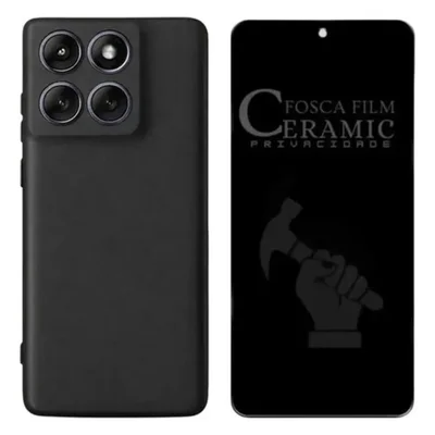 Kit Capinha Capa Aveludada + Película Privacidade Fosca 9d Para Moto G57