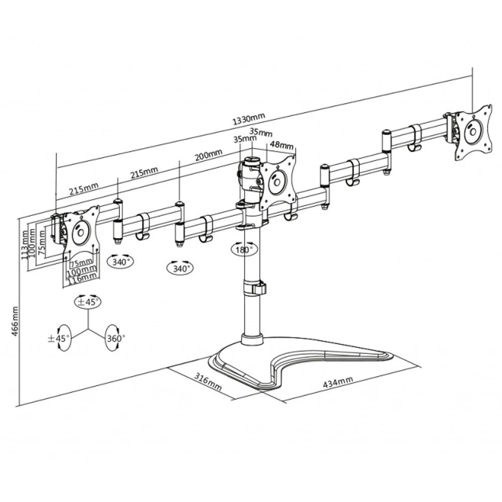 Imagem 2 de 5 do produto Suporte 3 Monitores De Mesa 13 A 27 Braço Articulado Ctm-trio