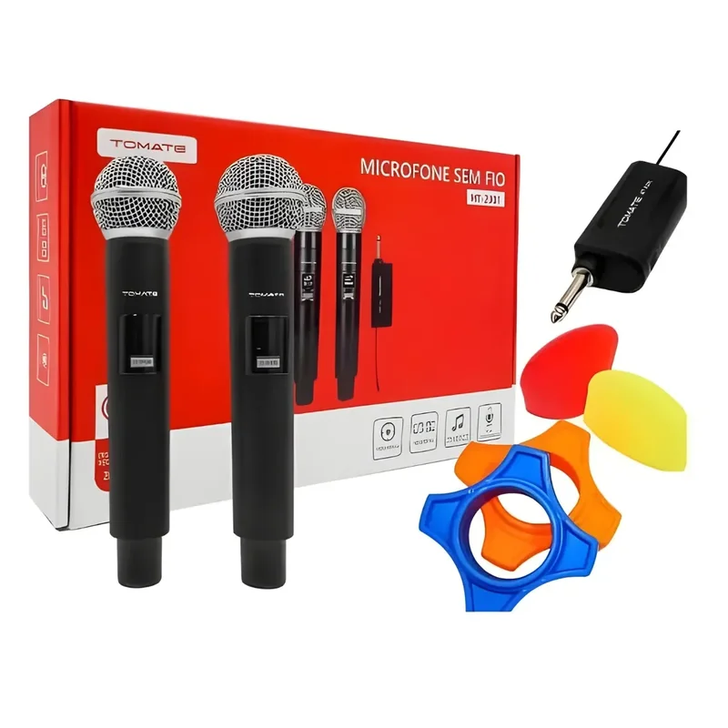 Imagem 2 de 3 do produto Microfone Sem Fio  Tomate Mt-2031 C/ 02 Microfones