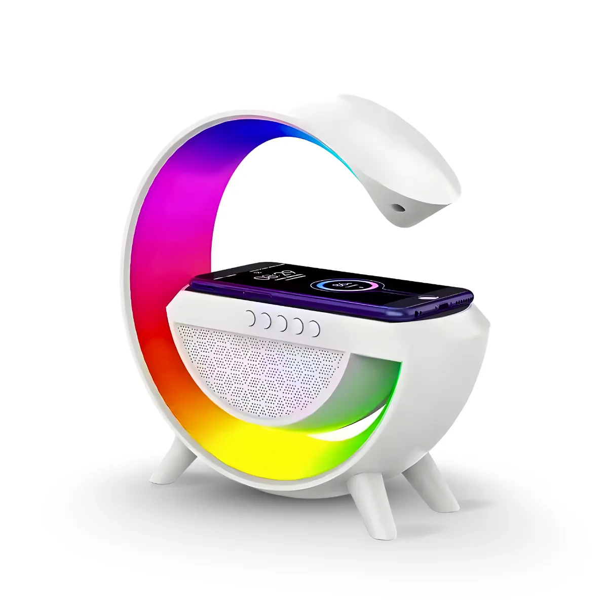 Luminária LED RGB Com Carregador Por Indução E Caixa De Som