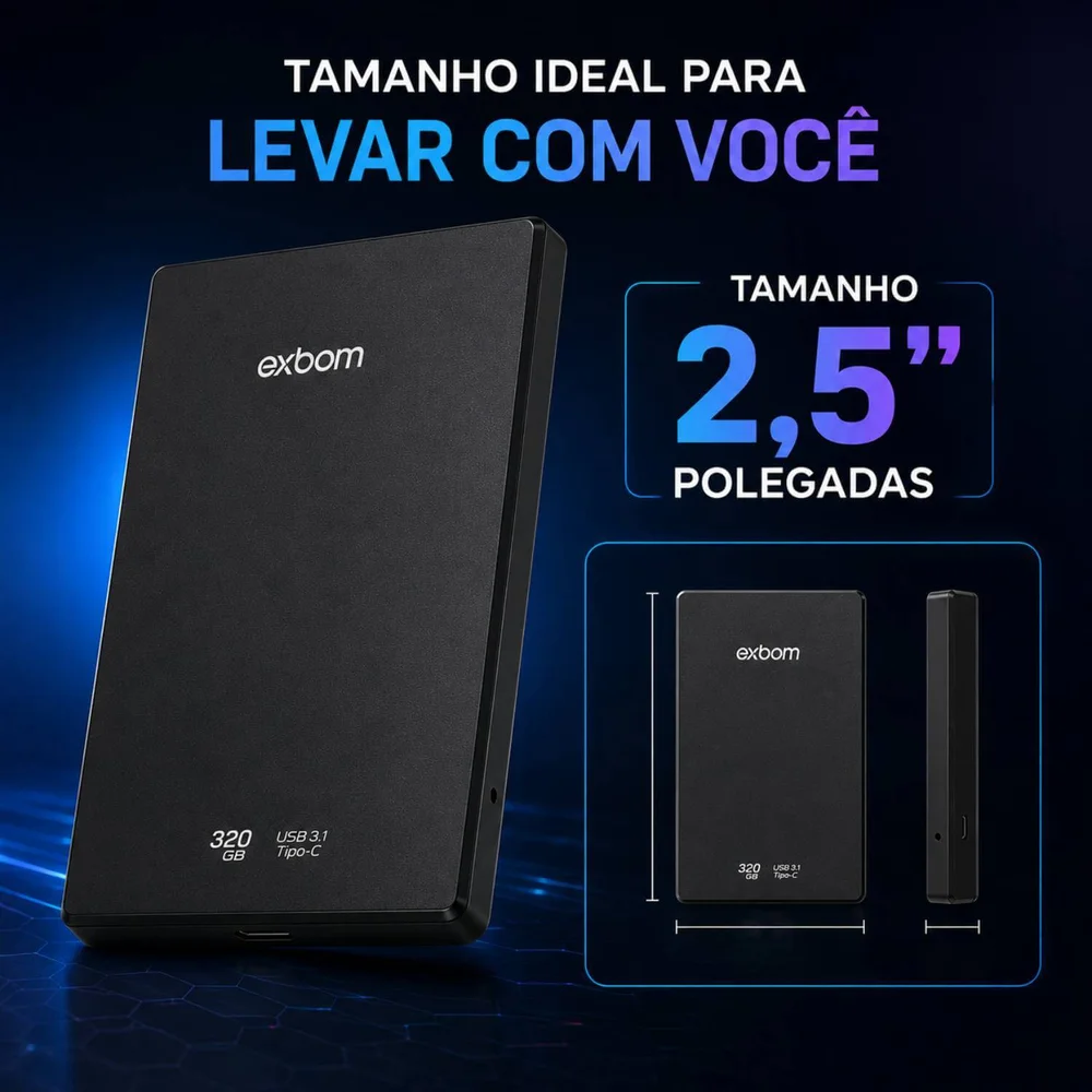 Imagem 2 de 5 do produto Hd Externo 320gb 2,5" Exbom Hde-s3ga Usb - C
