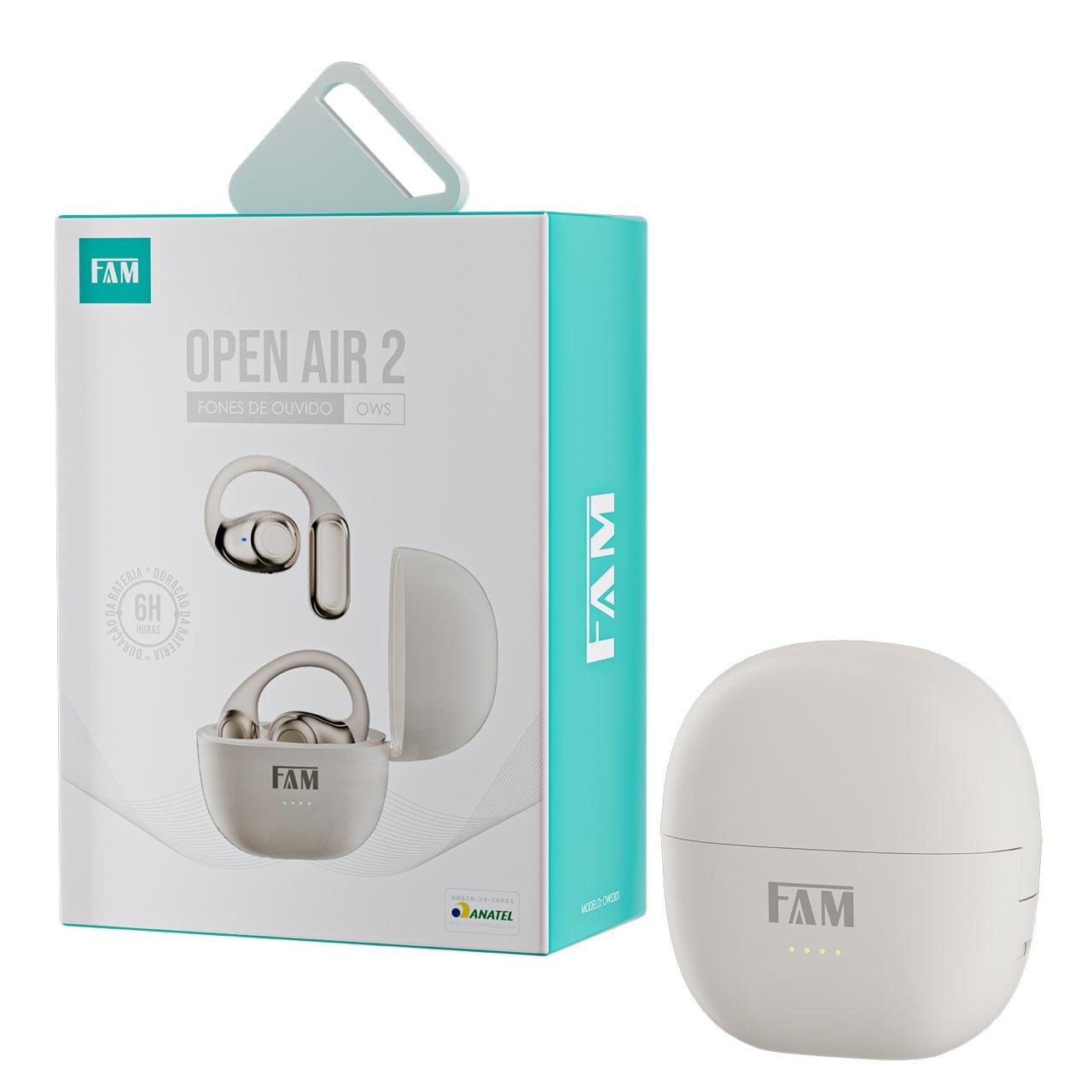 Fone De Ouvido Bluetooth Open Air 2 Condução Ossea - Fam - Ows301 - Branco