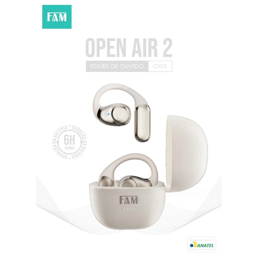 Imagem 2 de 5 do produto Fone De Ouvido Bluetooth Open Air 2 Condução Ossea - Fam - Ows301 - Branco