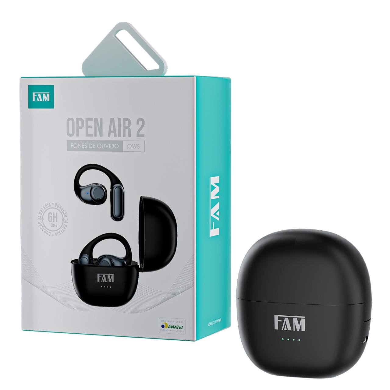 Fone De Ouvido Bluetooth Open Air 2 Condução Ossea - Fam - Ows301 - Preto