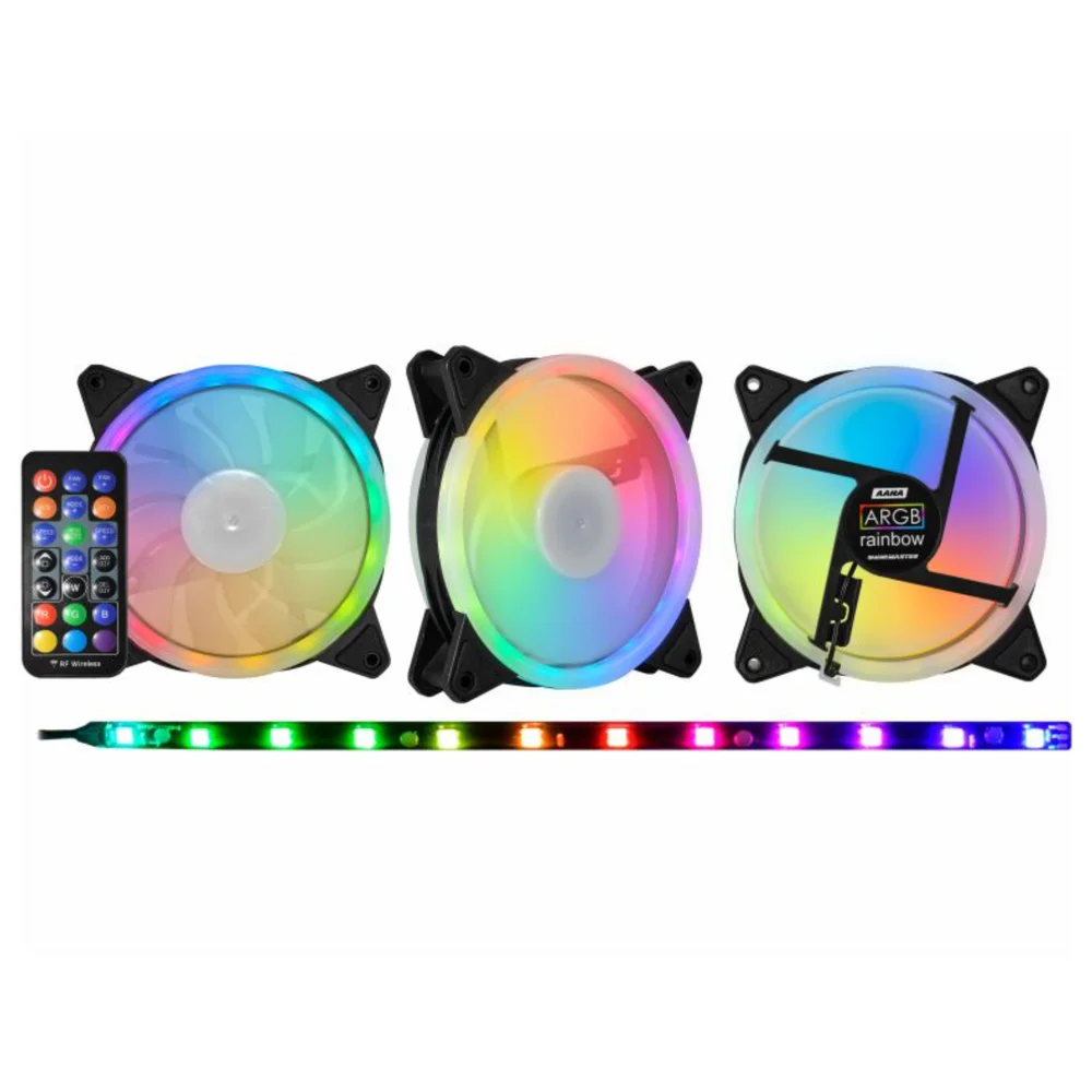 Kit 3 Fan Cooler Argb Controladora Controle Remoto Fita De Led Aana 4