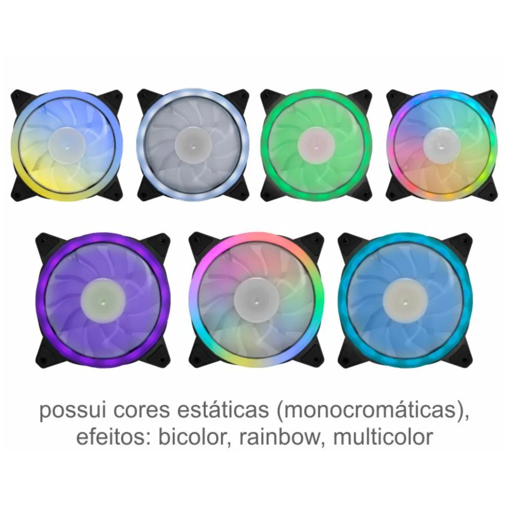 Kit 3 Fan Cooler Argb Controladora Controle Remoto Fita De Led Aana 6
