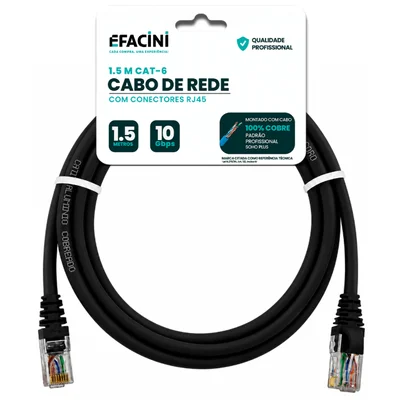 Cabo De Rede Efacini Preto Cat6 Ef-connect 100% Cobre, Anatel 1,5 Metros