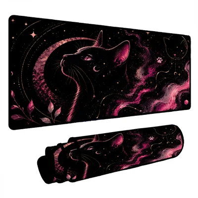 Novo Mouse Pad Gamer Deskpad Speed Extra Grande Borda Costurada Profissional 120x40  - Gatinho Galaxia