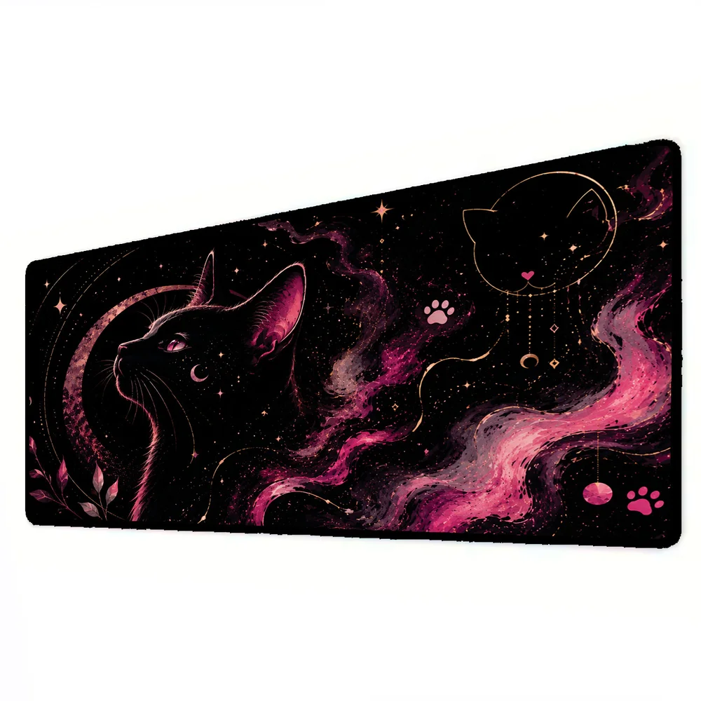 Imagem 2 de 5 do produto Novo Mouse Pad Gamer Deskpad Speed Extra Grande Borda Costurada Profissional 70x30  - Gatinho Galaxia