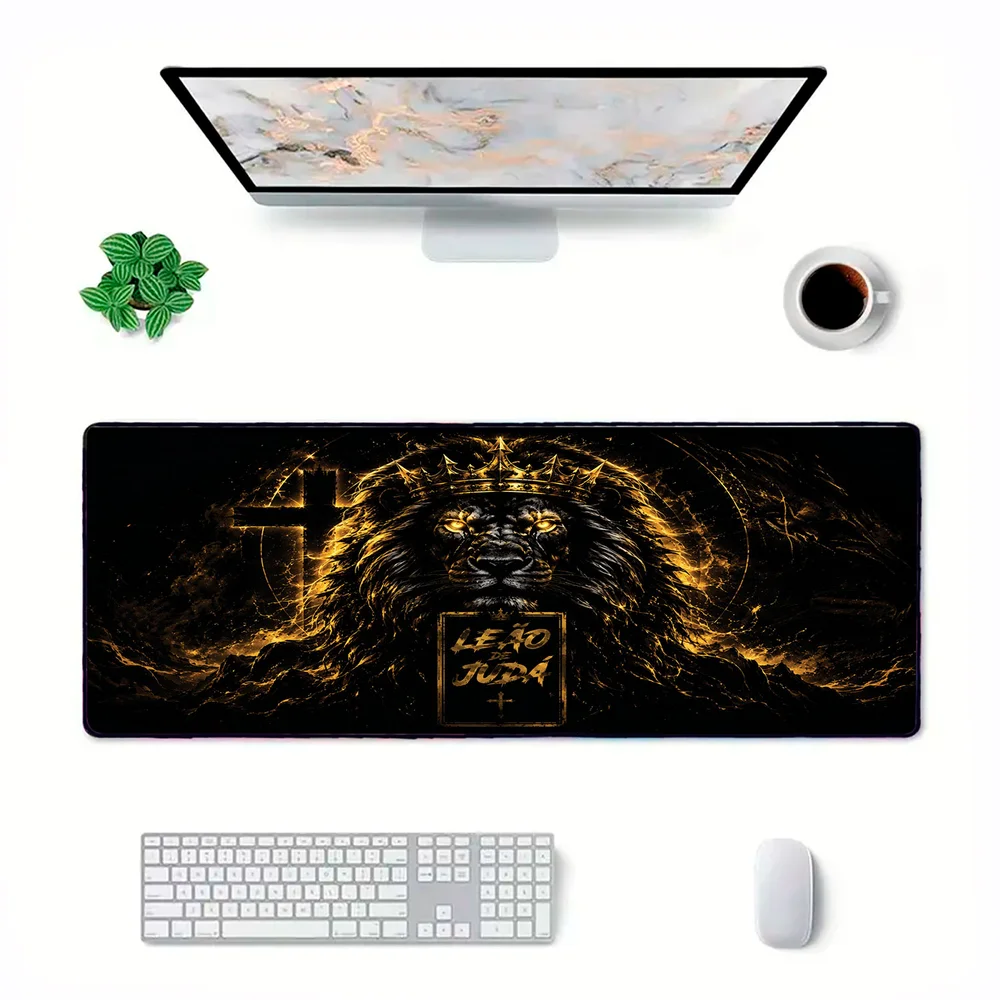 Novo Mouse Pad Gamer Deskpad Speed Extra Grande Borda Costurada Profissional 70x35  - Leão De Judá
